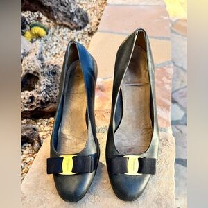 Salvatore Ferragamo Black Low Heels with Bows